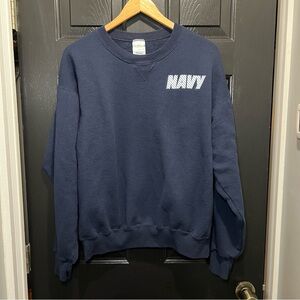 Vintage US Navy Sweatshirt Adult Size L Blue Pullover Reflective Made USA